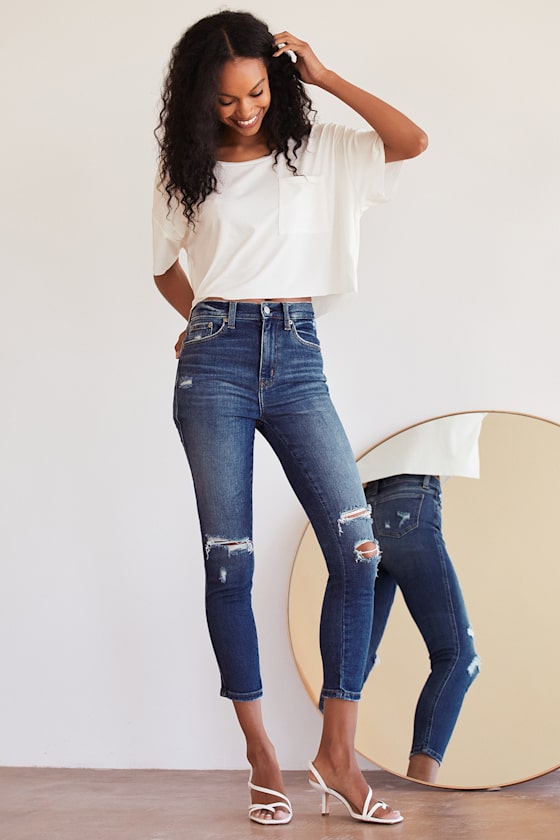Moneymaker Medium Blue Distressed High Rise Skinny Jeans 8