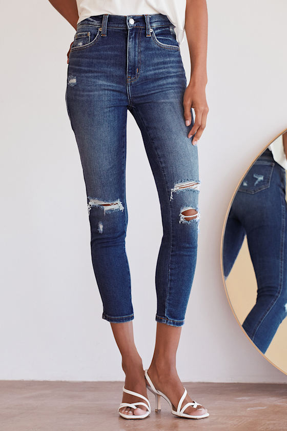 Moneymaker Medium Blue Distressed High Rise Skinny Jeans 5