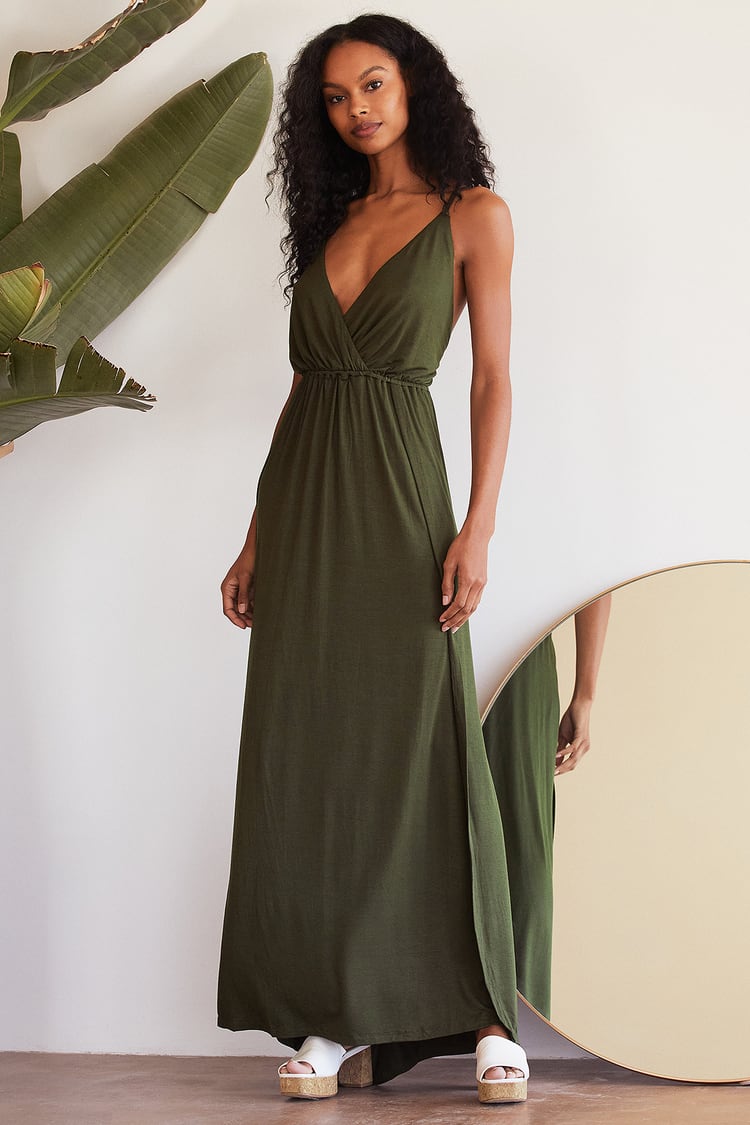 Moments Like This Double Slit Maxi Dress - Green - $35