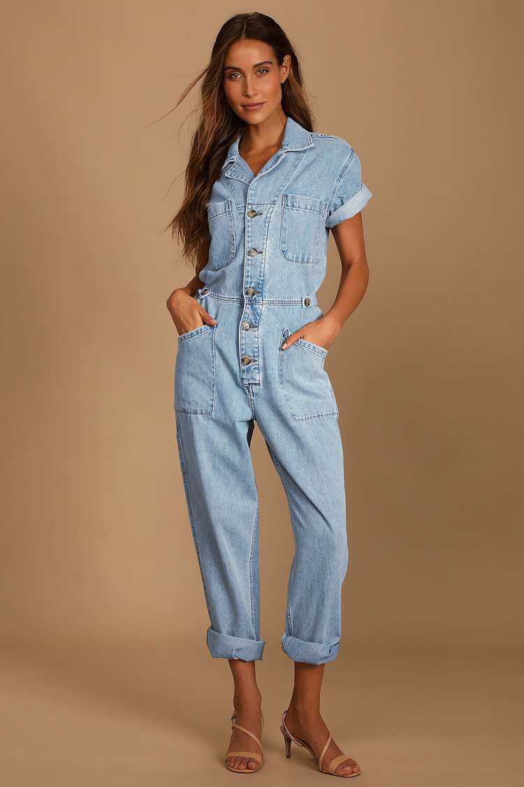 Flared Denim Blue Jean Jumpsuit Shorts Bershka Flared Denim