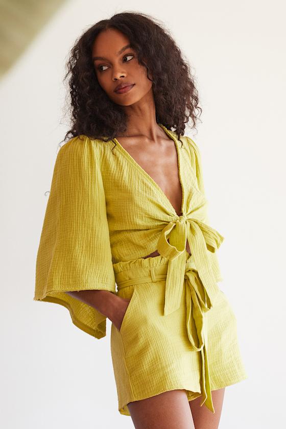 Friendship Lime Green Paperbag Waist Shorts 1