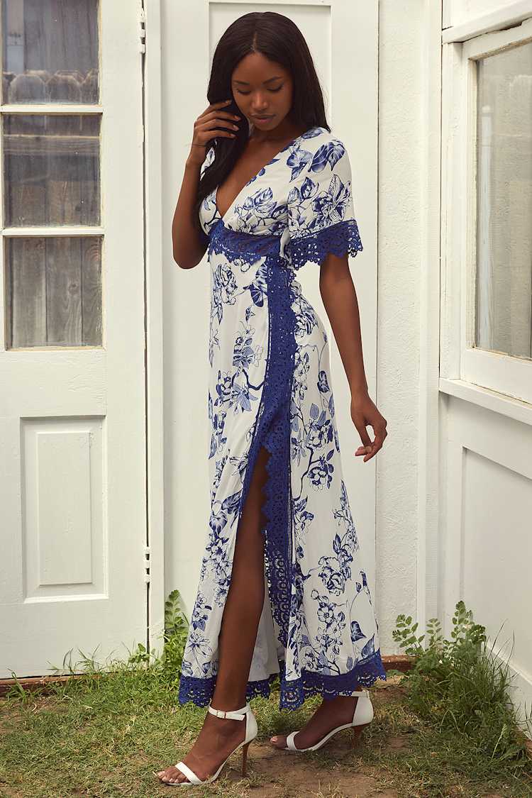 Blue Floral Maxi Dress - Crochet Lace Dress - Lace Maxi Dress