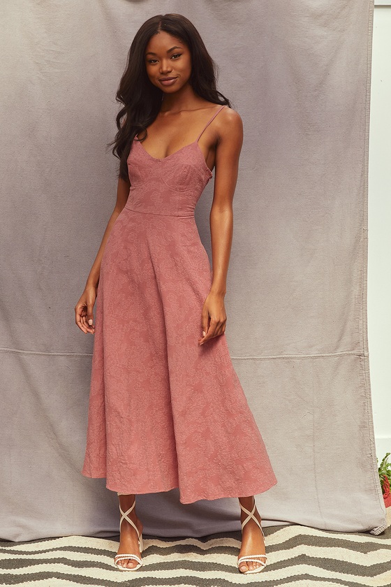 Time for Tea Dusty Rose Jacquard Sleeveless Dress