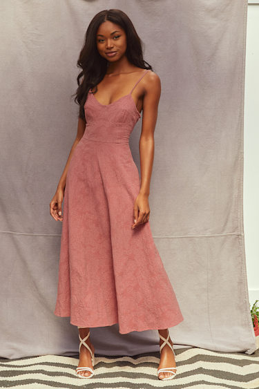 Time for Tea Dusty Rose Jacquard Sleeveless Midi Dress