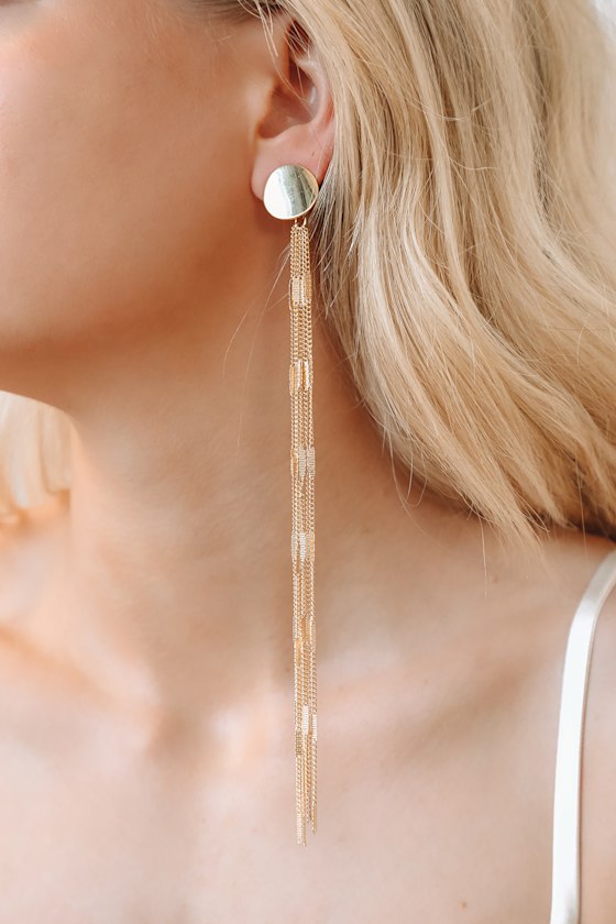 Chic Gold Earrings Fringe Earrings Drop earrings Lulus
