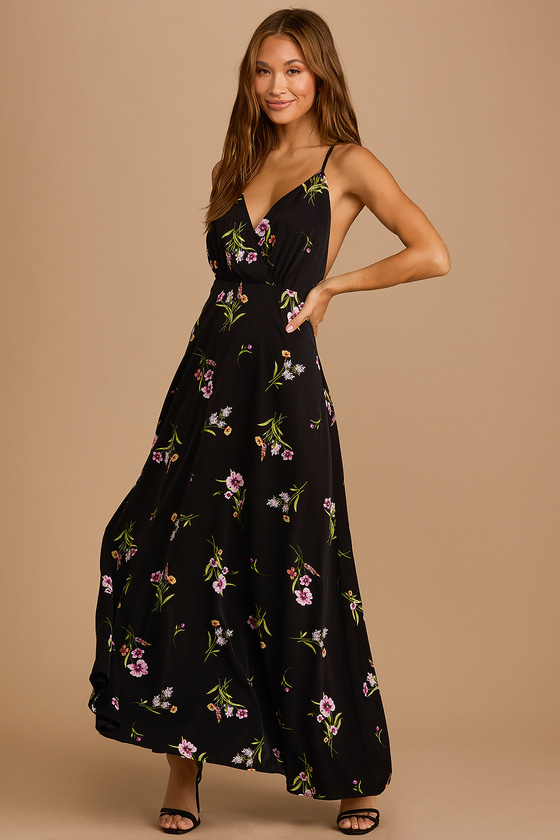Black Maxi Dress - Floral Print Dress - Sleeveless Dress - Lulus