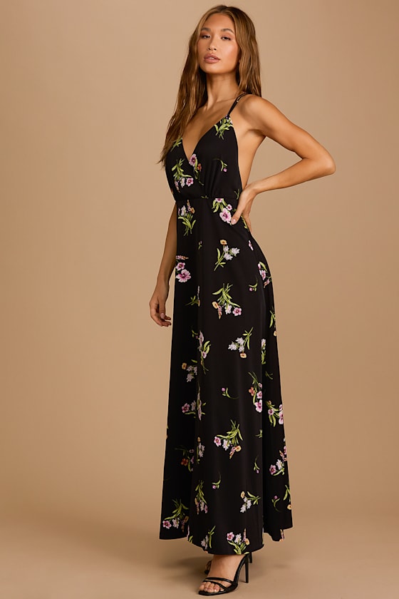 Flow of Love Black Floral Print Strappy Maxi Dress 2