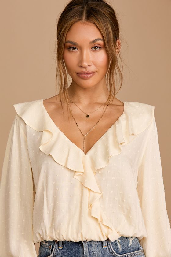 Light Yellow Top Long Sleeve Top Ruffled Long Sleeve Top Lulus