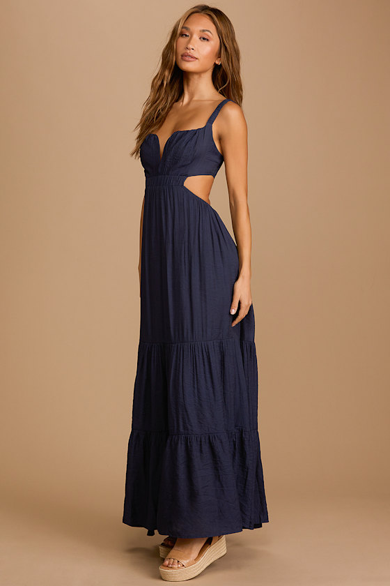 Sweep Me Away Navy Blue Back Cutout Sleeveless Maxi Dress 2