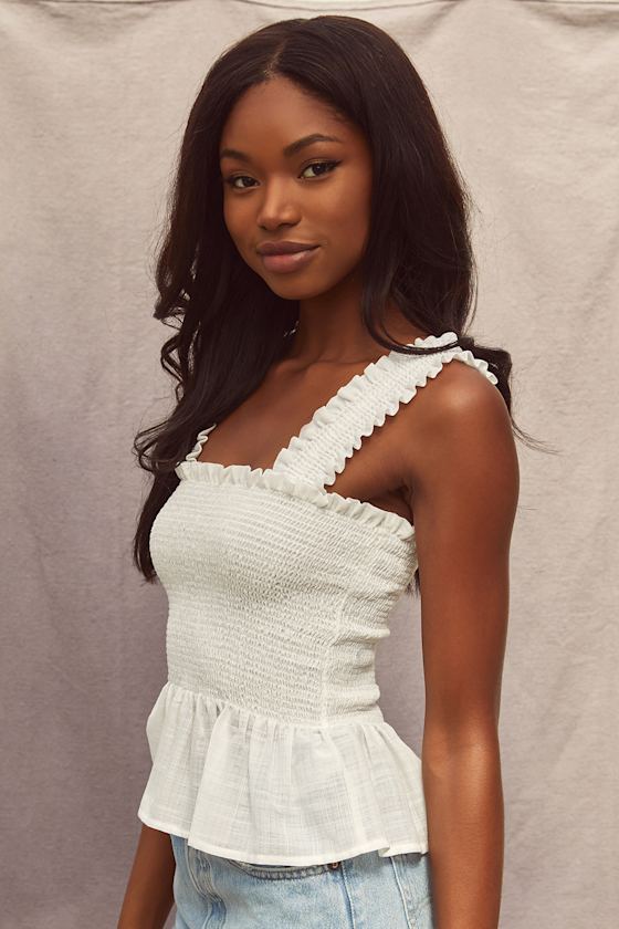Sassy Sweetie White Smocked Ruffled Peplum Tank Top 3