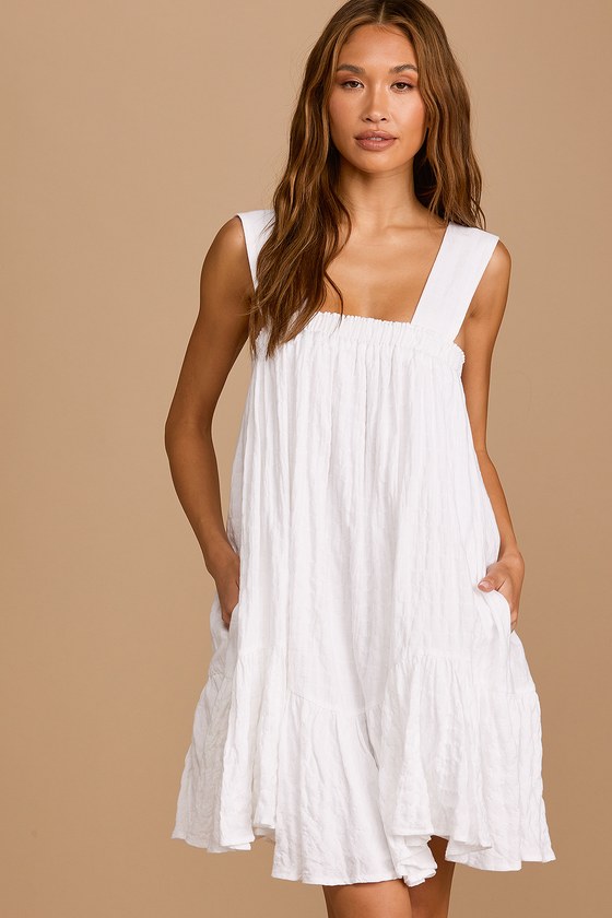 White Mini Dress - Swing Dress - Cotton Dress - Tie-Strap Dress - Lulus