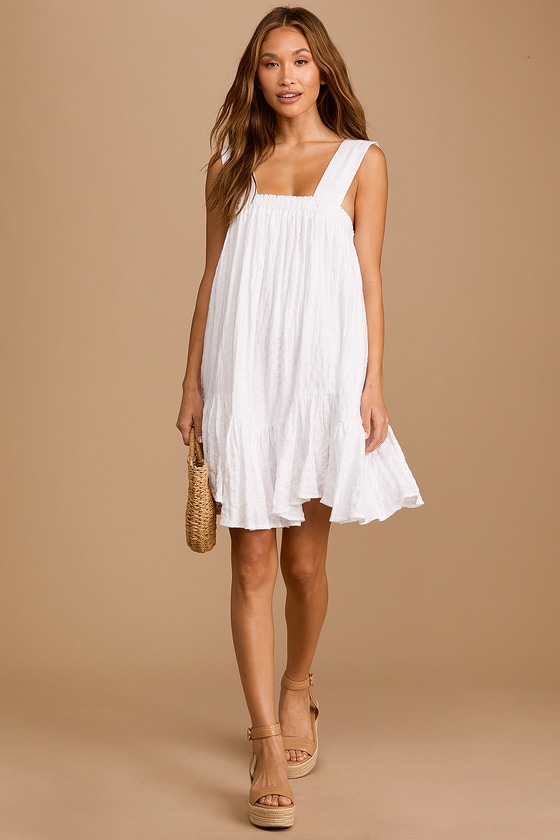 White Mini Dress - Swing Dress - Cotton Dress - Tie-Strap Dress - Lulus