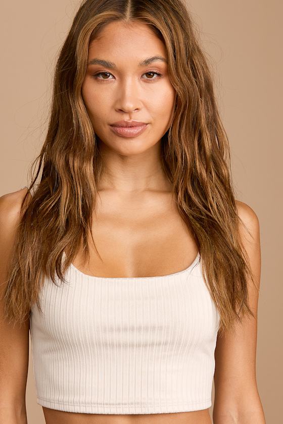 Let's Unwind Cream Ribbed Square Neck Cropped Tank Top 4
