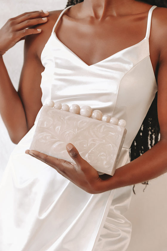 On The List Cream Marble Acrylic Box Clutch 1