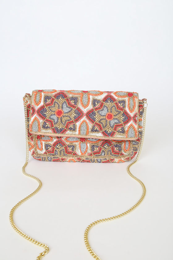 Style that Stuns Gold Multi Floral Beaded Clutch 6