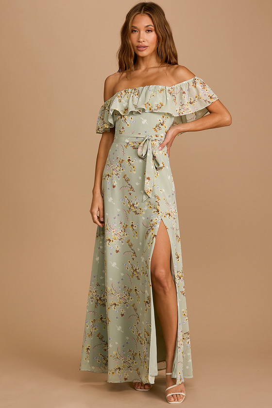 USA vintage flower mint green long dress