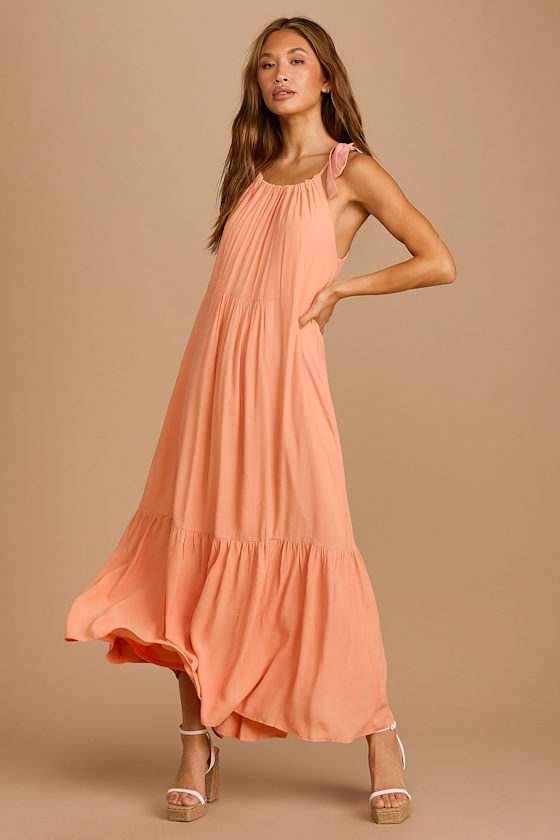 Peach Tie-Waist Dress
