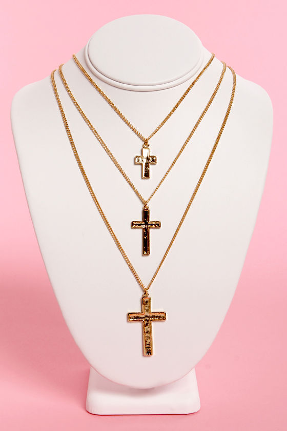 Cute Gold Necklace - Cross Necklace - Layered Necklace - $14.00 - Lulus