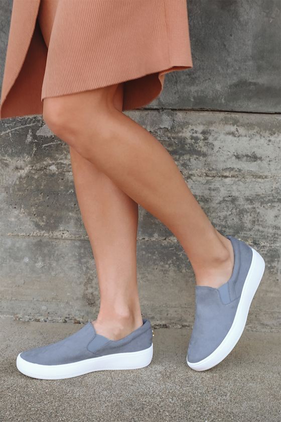 Dylann Slate Blue Suede Slip-On Flatform Sneakers 1
