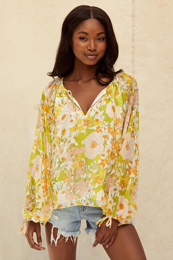 Bloom Service Green Multi Floral Print Balloon Sleeve Top 7
