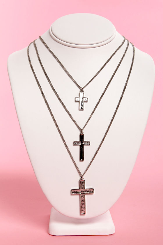 Silver Layered Cross Necklace Set main image 1