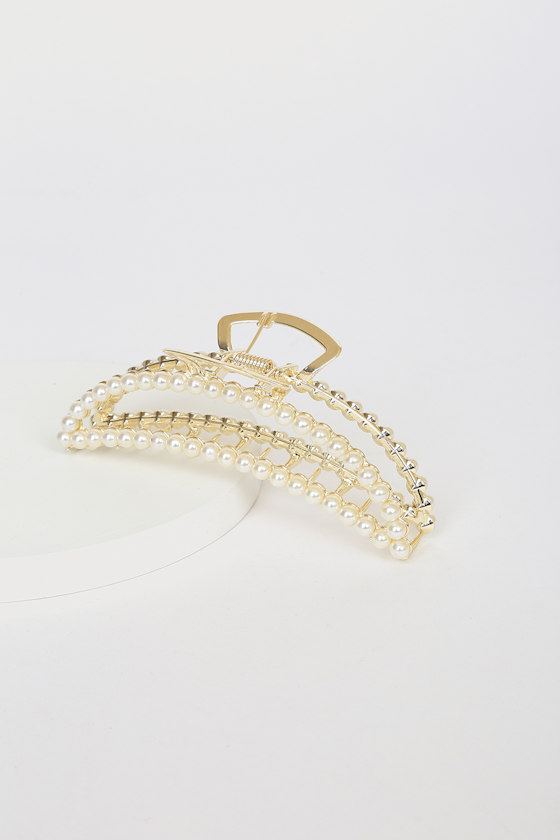 Gold Hair Clip - Pearl Hair Clip - Metal Jaw Clip - Hair Clip - Lulus