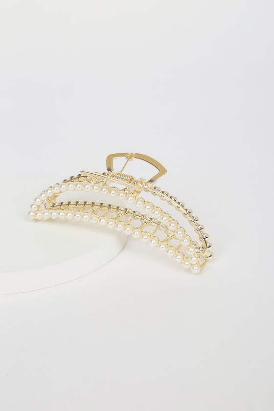Gold Hair Clip - Pearl Hair Clip - Metal Jaw Clip - Hair Clip - Lulus