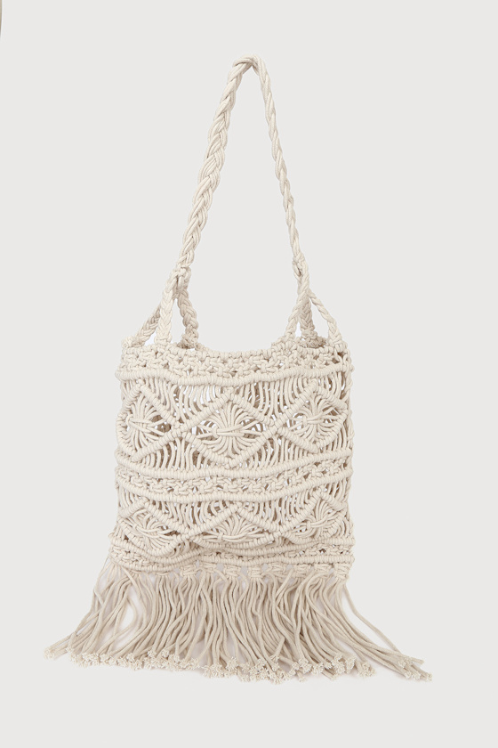 For the Fringe Cream Macramé Handbag 1