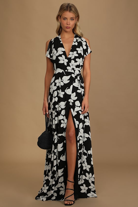 Azalea Regalia Black Floral Print Wrap Maxi Dress 8