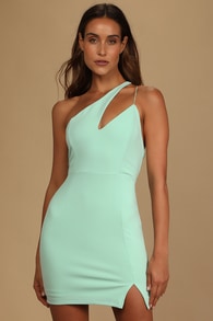 Poised to Party Mint One-Shoulder Bodycon Mini Dress