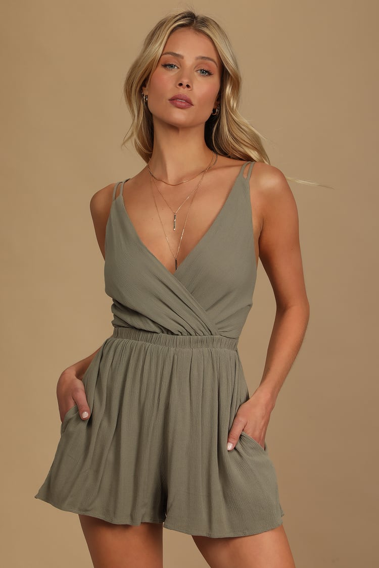 Paradise is Calling Olive Green Strappy Romper