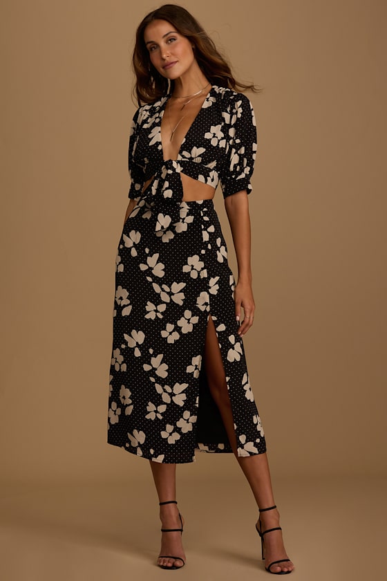 You're My Reason Black Floral Print High Waisted Midi Skirt 4