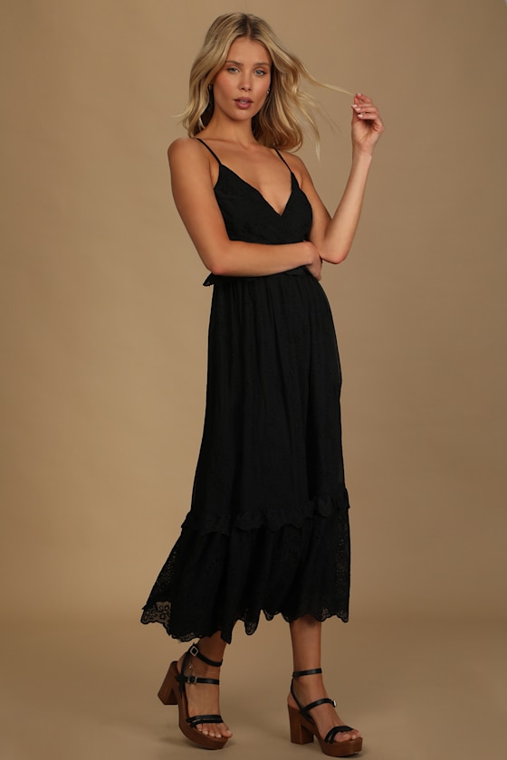 How Much I Love You Black Eyelet Tiered Midi Dress 5