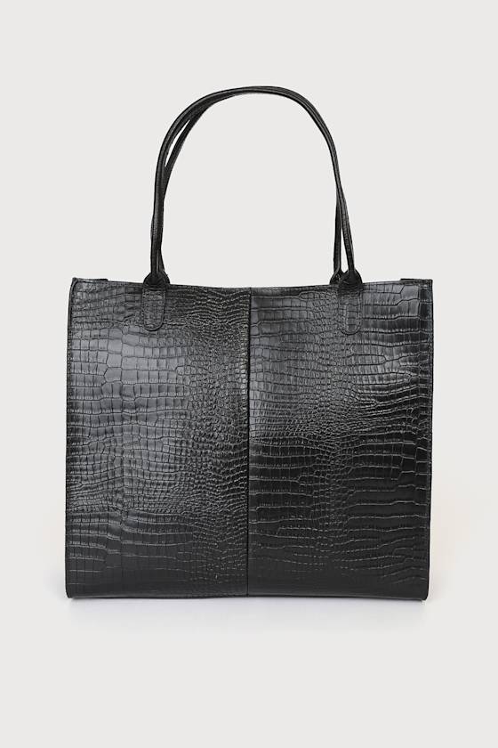Speak Up Black Crocodile-Embossed Leather Tote Bag 2