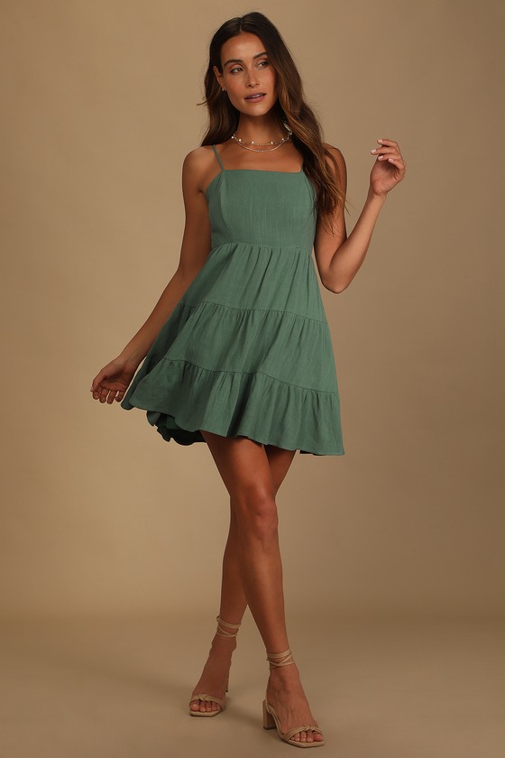 Make a Day of It Green Cutout Tiered Mini Dress