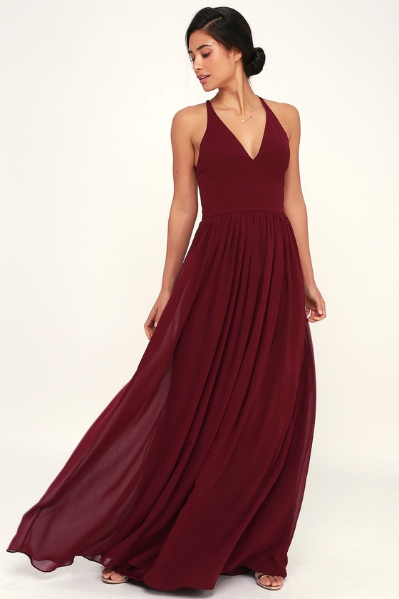 Stunning Lace-Back Maxi Dress - Burgundy Dress - Maxi Dress - Lulus