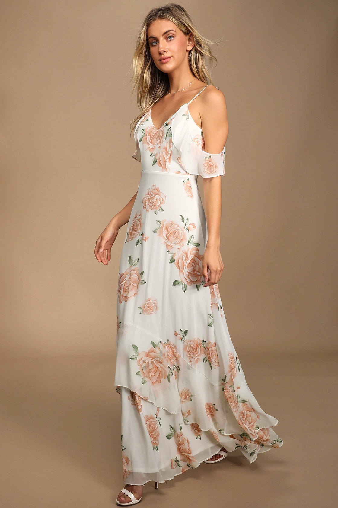 Take You There Ivory Floral Print Maxi Dress