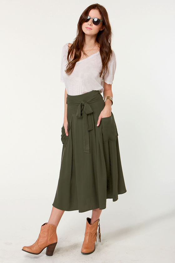 Cute Olive Green Skirt Midi Skirt 44.50 Lulus