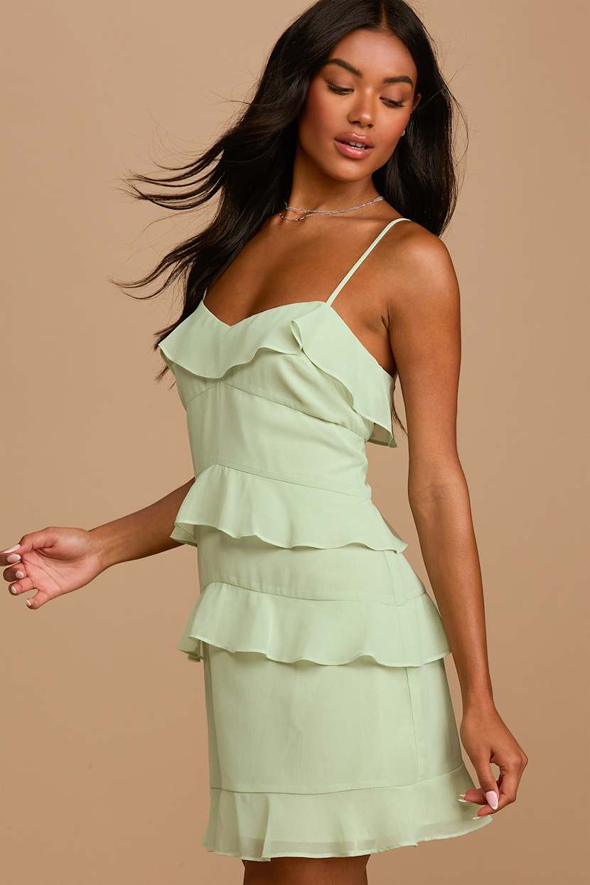 Light Green Dress - Ruffled Mini Dress - Chiffon Tiered Dress - Lulus