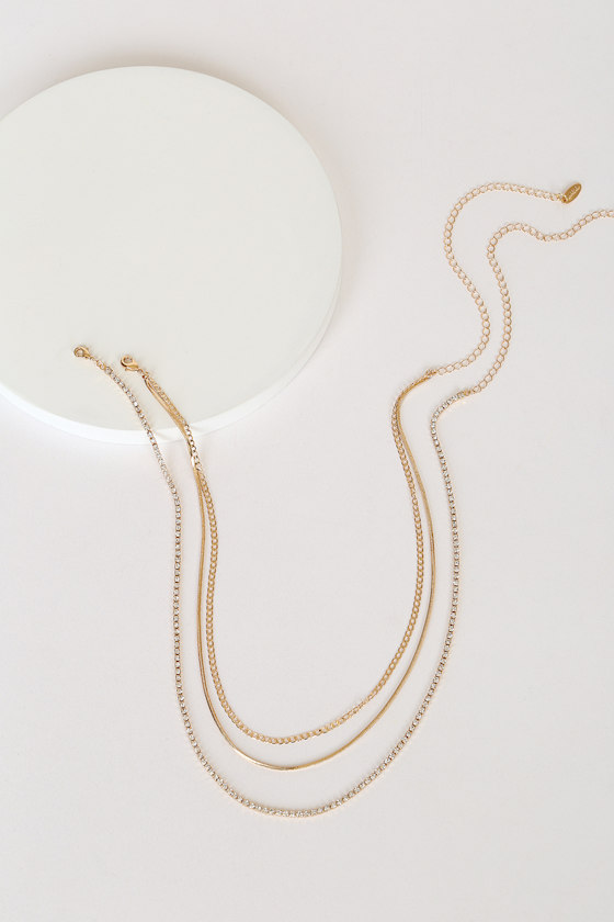 Minimal Layers 18KT Gold Rhinestone Layered Necklace Set 2