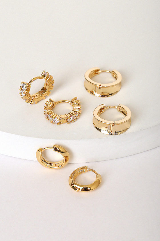 Staying Chic 14KT Gold Rhinestone Mini Hoop Earring Set 2