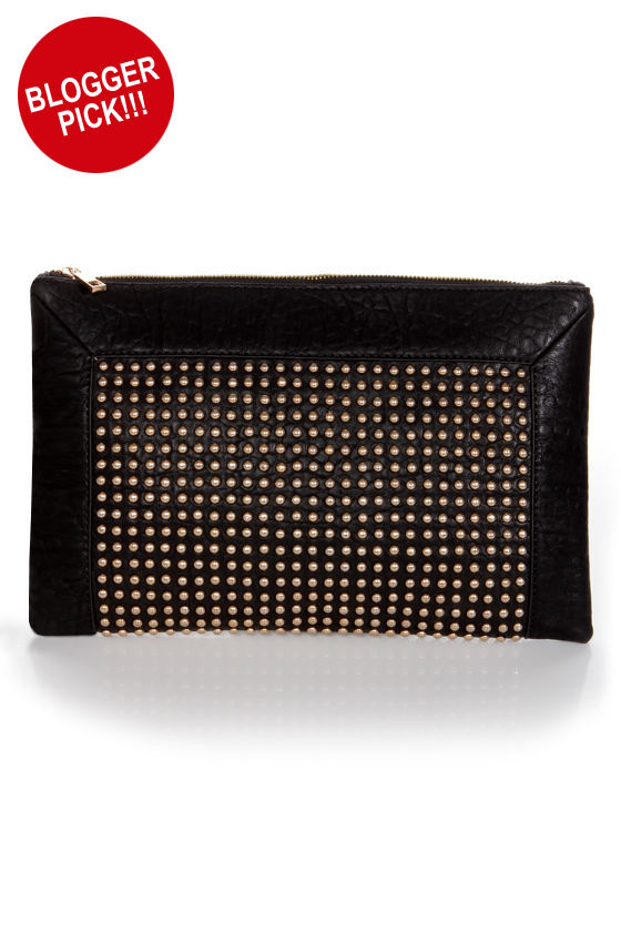 Cool Studded Clutch Black Clutch Vegan Purse 44.00 Lulus