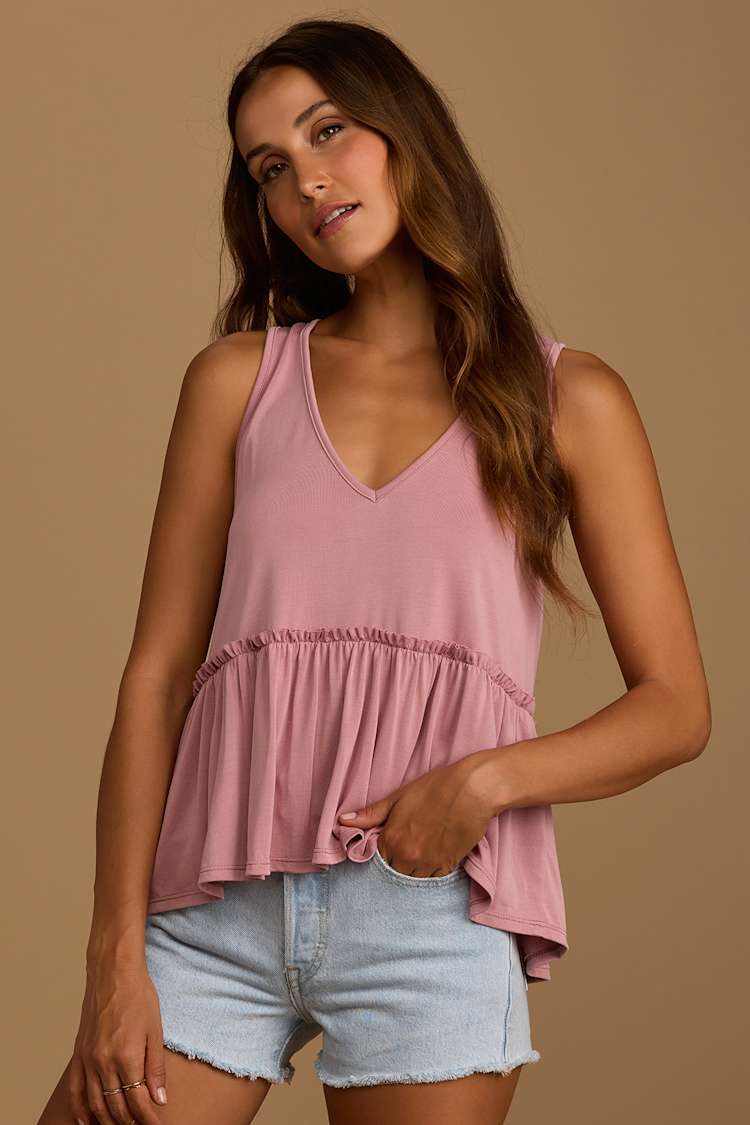 Mauve Pink Tank Top - Tiered Babydoll Tank Top - Women\'s Tops - Lulus