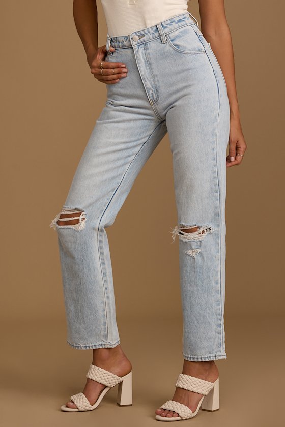 Original Straight Light Wash Distressed Denim High Rise Jeans 6