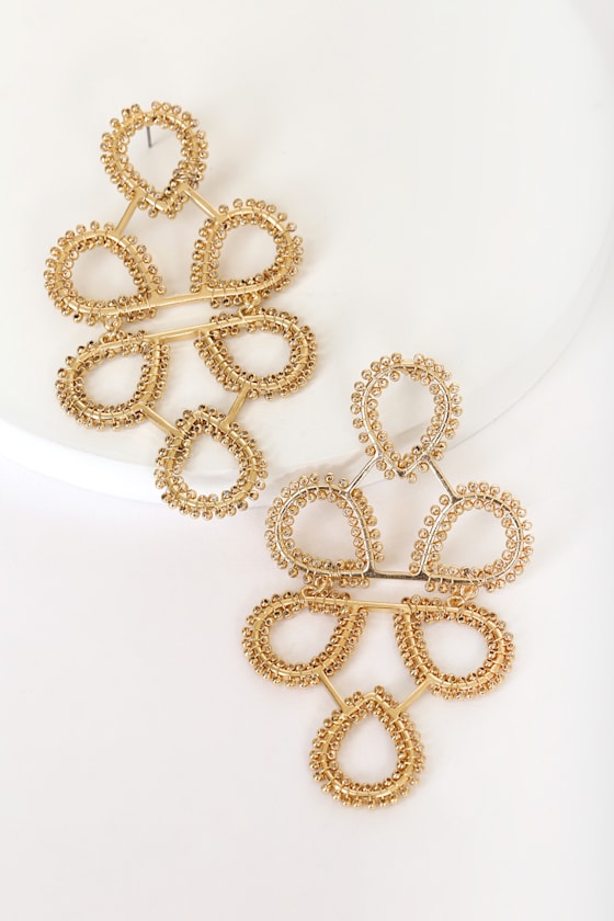 Living for the Glam Gold Beaded Statement Earrings 1