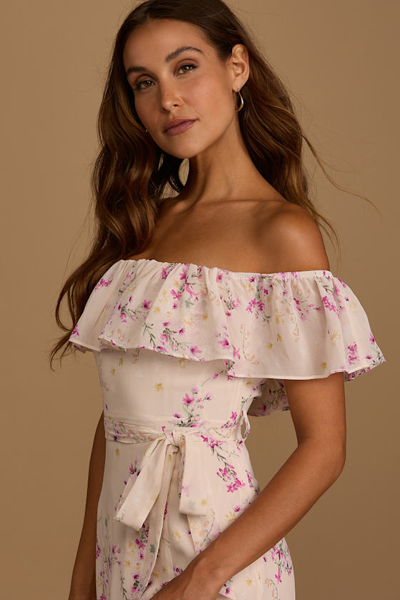 Amazing Moment Light Pink Floral Print Off-the-Shoulder Dress 3