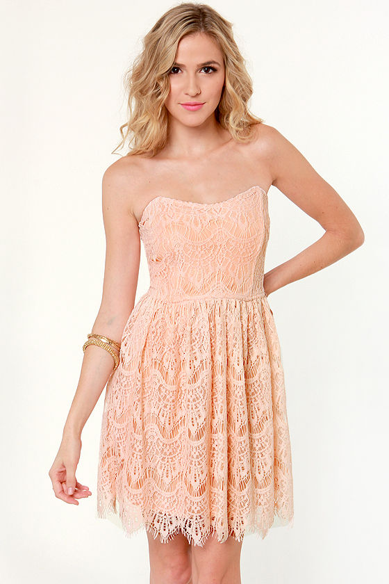 Lovely Strapless Dress Pink Dress Lace Dress 47.00 Lulus