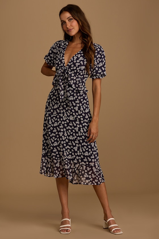 Anything Lovelier Navy Blue Floral Print Tiered Midi Dress 4