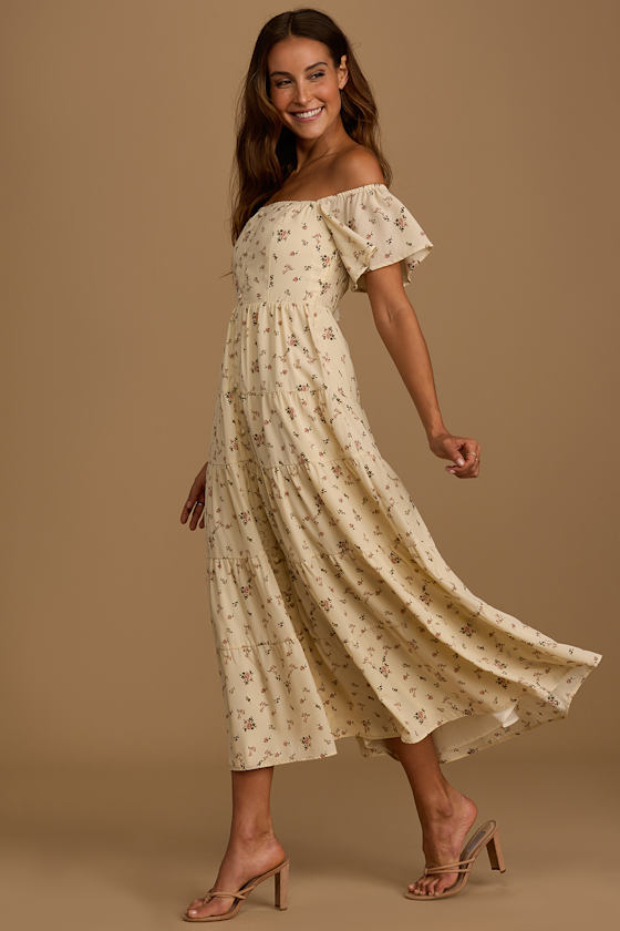 Sweet Daydreamer Yellow Floral Print Off-the-Shoulder Maxi Dress 5