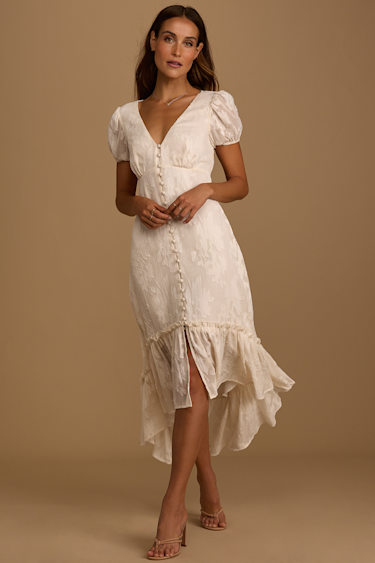 white christmas dresses Iris Jacquard Dress in Double Cream – OMNES main image 1